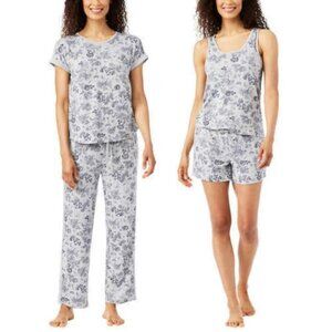 Lucky Brand Women's 4-Piece Pajama Set Gray - Mini Denim Floral  Size L NWT